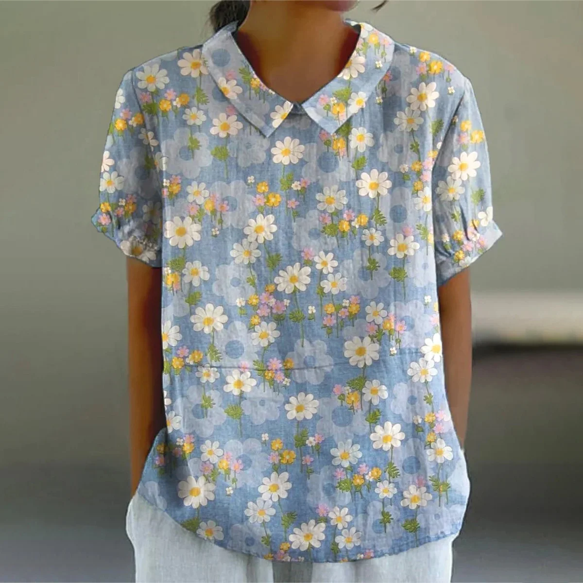 Women's Short Sleeve T-shirt Summer Color1 Geometric Printing Stand Collar Daily Going Out Casual Top