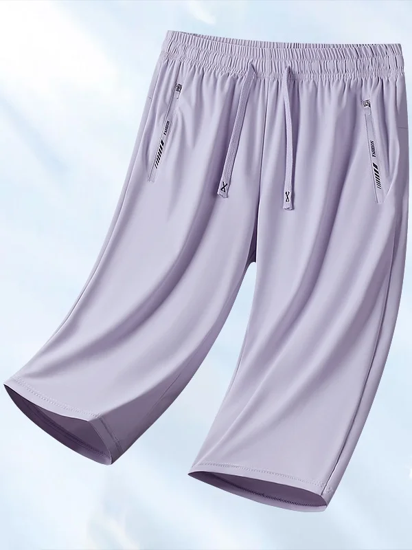 New Summer Couple High Elastic Ice Silk Quick-drying High Quality Sweat-inducing Versatile Loose Anti-ultraviolet Fitness Cropped Pants
