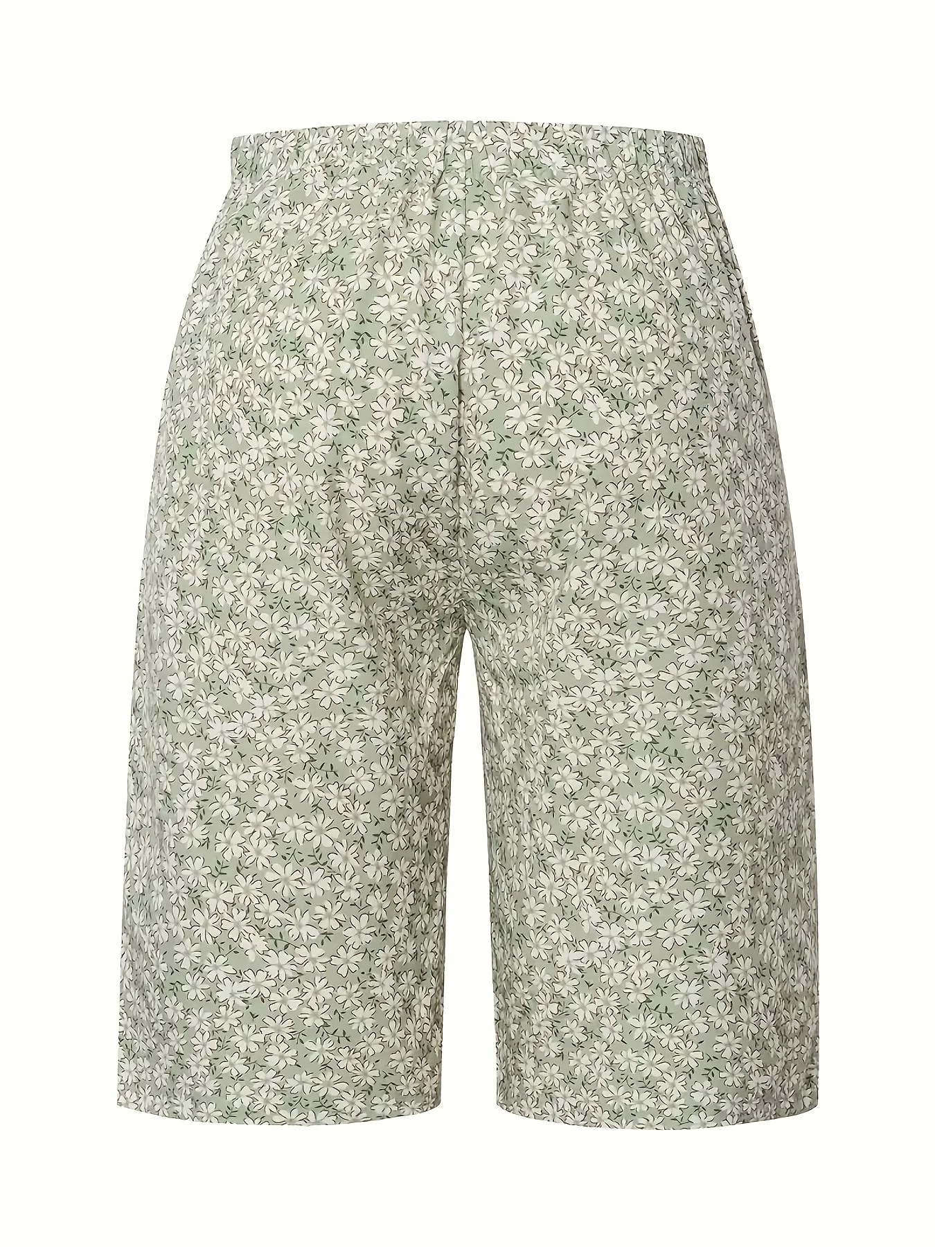 Women's Spring and Summer Floral Print Casual Straight Tie Cropped Pants