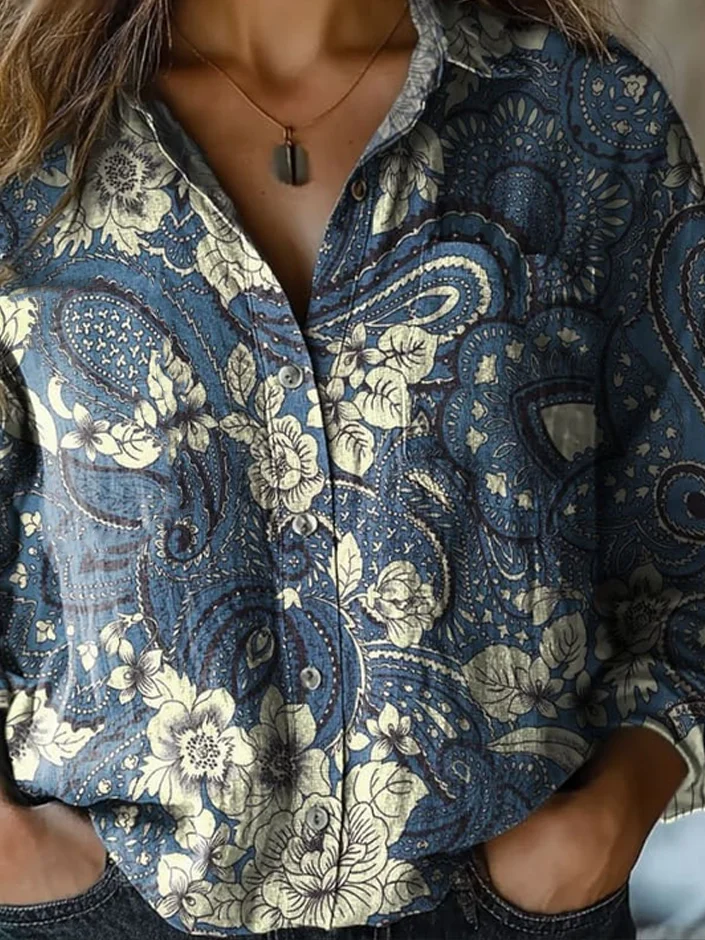 Shawl Collar Ethnic Ethnic Loose Shirt