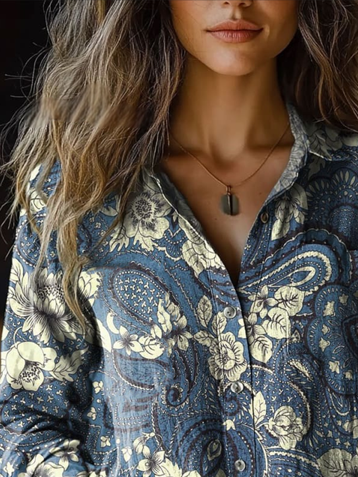 Shawl Collar Ethnic Ethnic Loose Shirt
