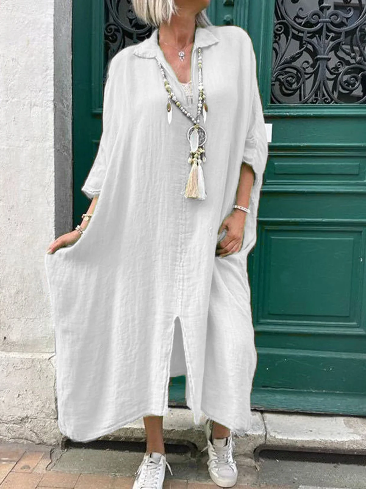 Casual Plain V Neck Maxi Dress