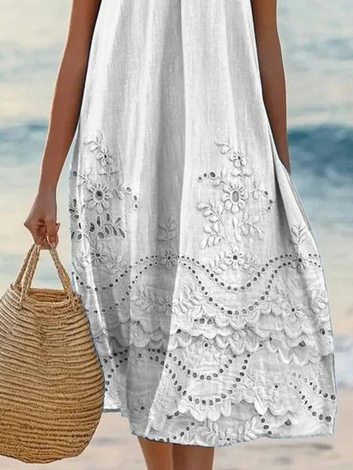 Floral Casual Cotton Dress With No