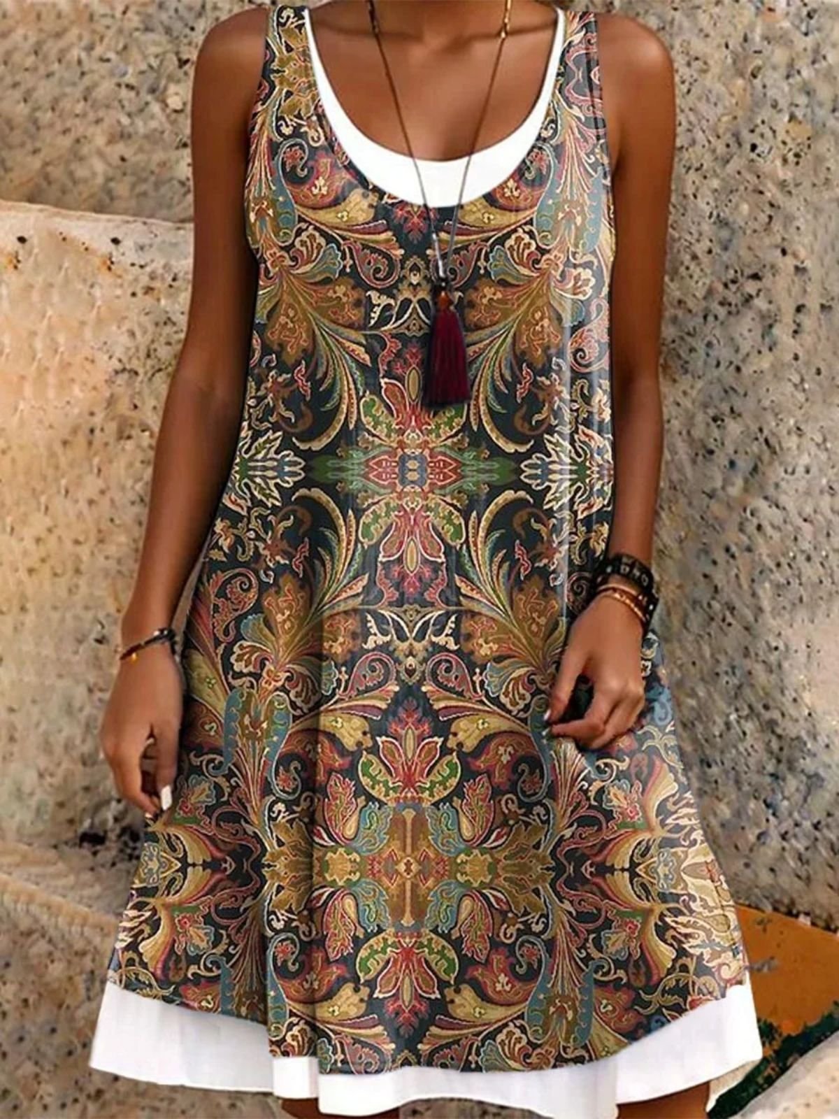 Crew Neck Vintage Dress With No