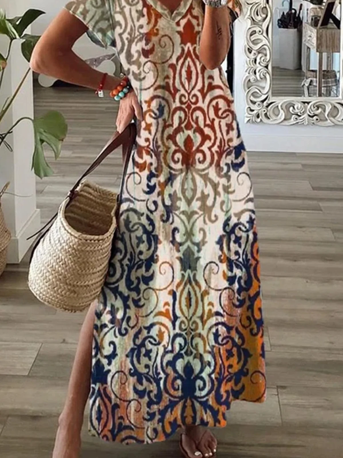 Casual Regular Fit V Neck Dress With No