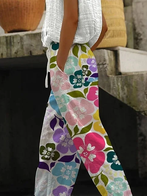 Women's  H-Line Baggy Pants Daily Going Out Pants As Picture Casual Printing Floral Spring/Fall Pants
