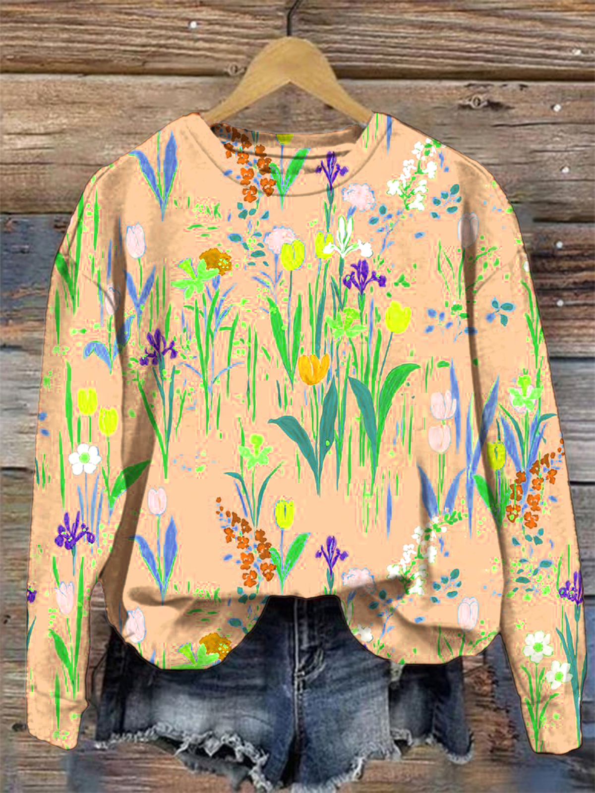 Crew Neck Floral Loose Casual Sweatshirt