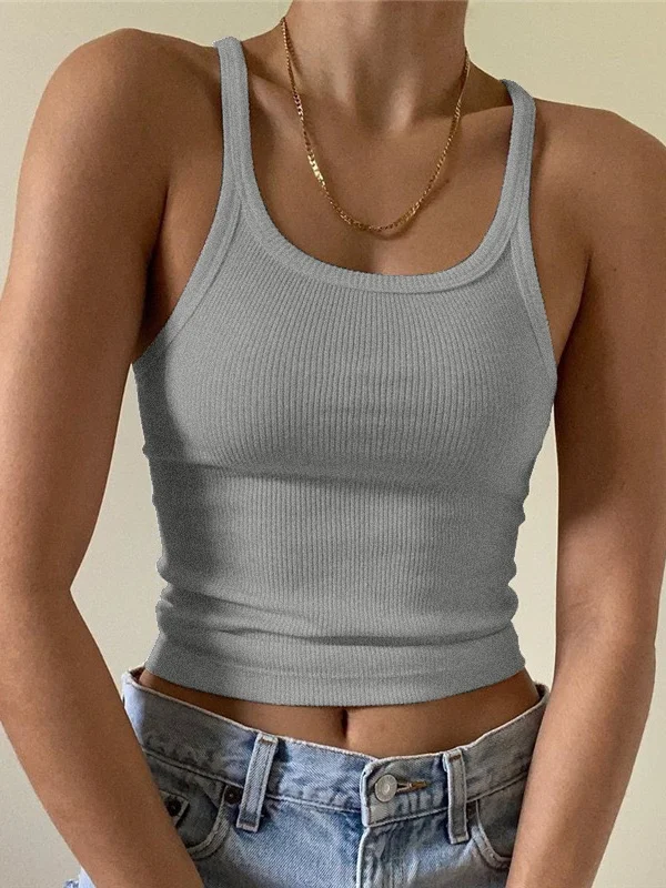 Women's Sleeveless Tank Top Summer White Plain Cotton Crew Neck Daily Going Out Simple Top