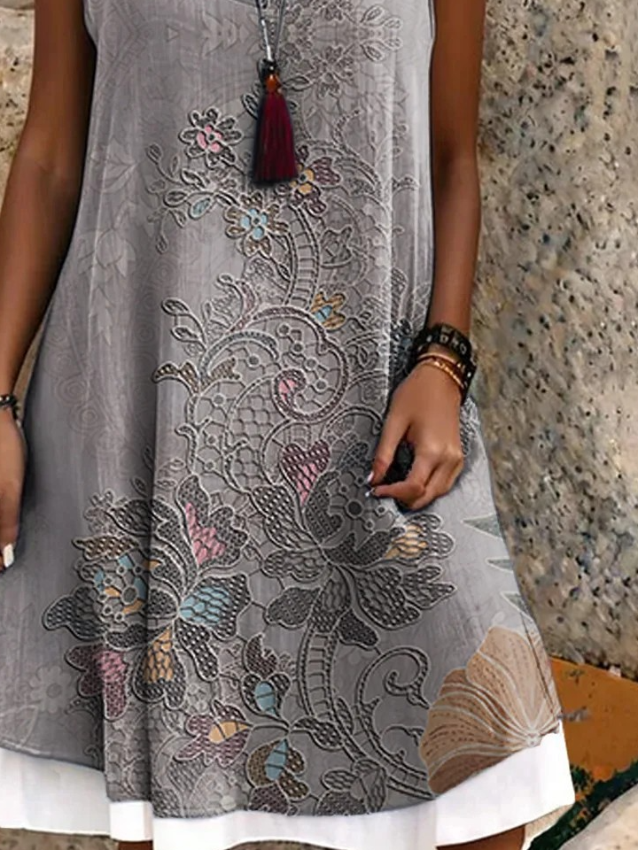 Casual Crew Neck Regular Fit Floral Dress