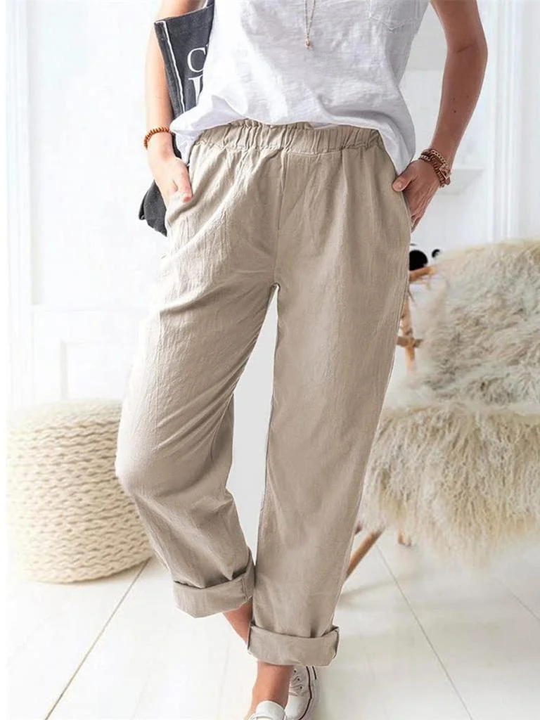 Women's Casual Loose Pocket Solid Color Trousers