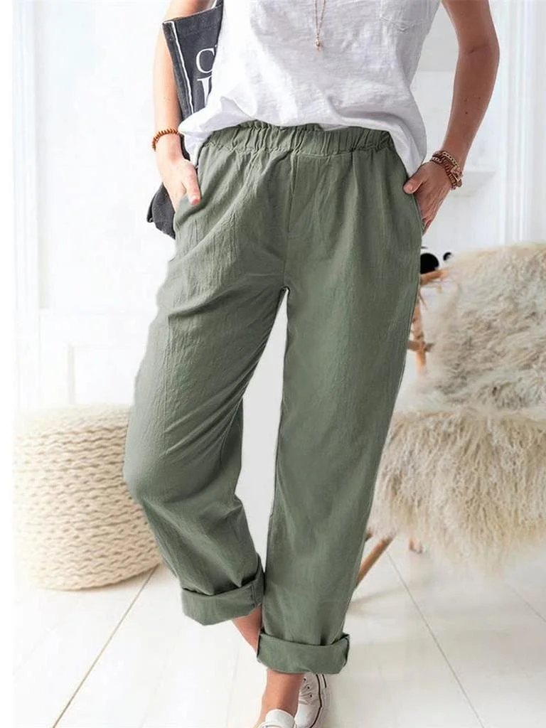 Women's Casual Loose Pocket Solid Color Trousers