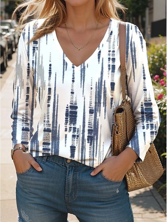 Print Casual V Neck Long Sleeve T-Shirt