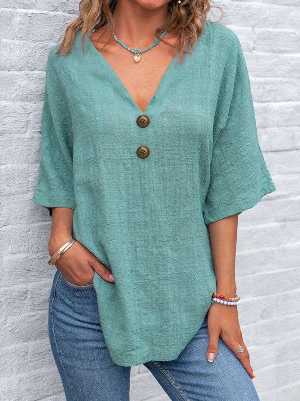 Cotton V Neck Plain Simple Blouse