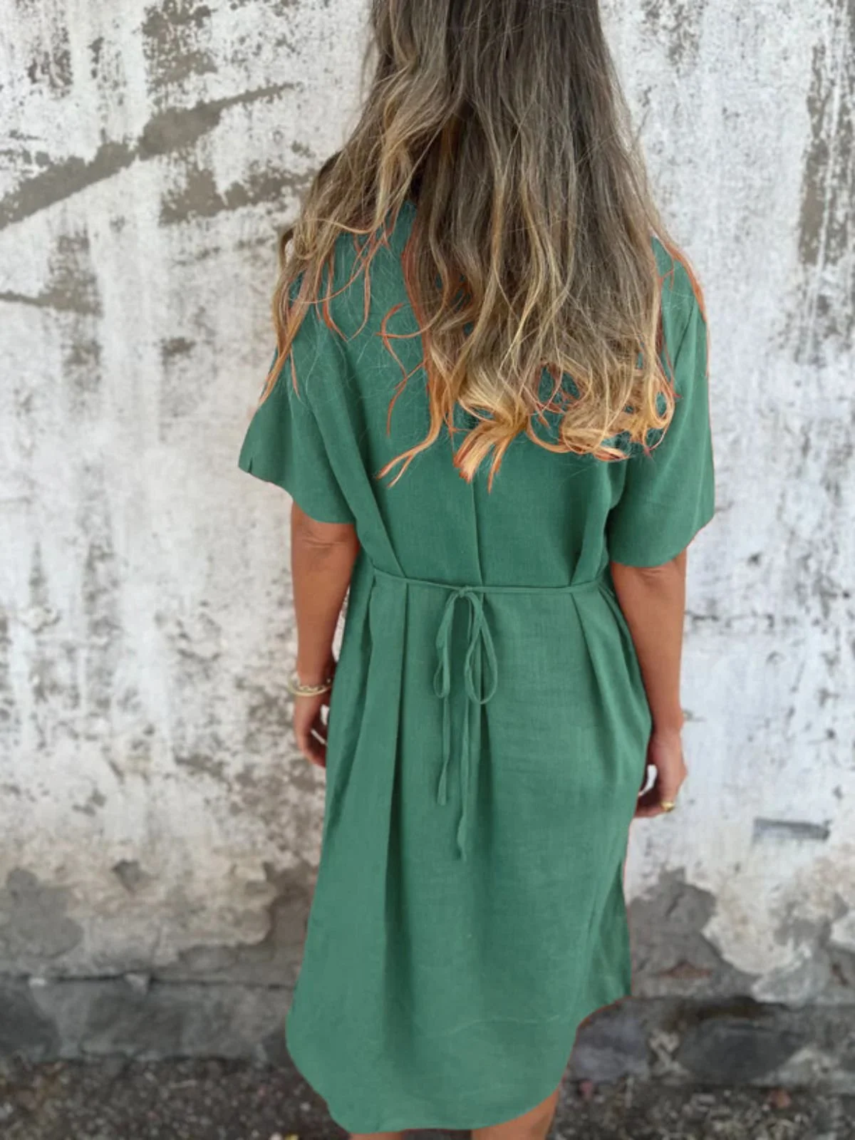 Vintage Notched Loose Dress With No