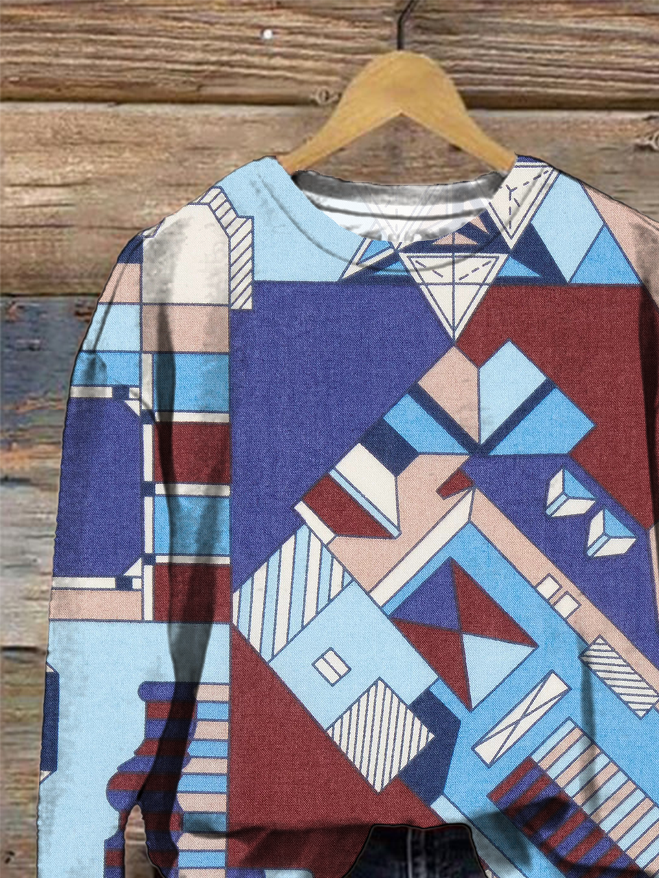 Crew Neck Geometric Loose Vintage Sweatshirt