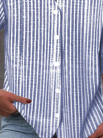 Women's Stand Collar Long Sleeve Striped Shirt