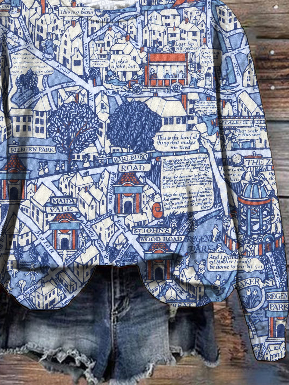 Crew Neck Vintage Geometric Sweatshirt