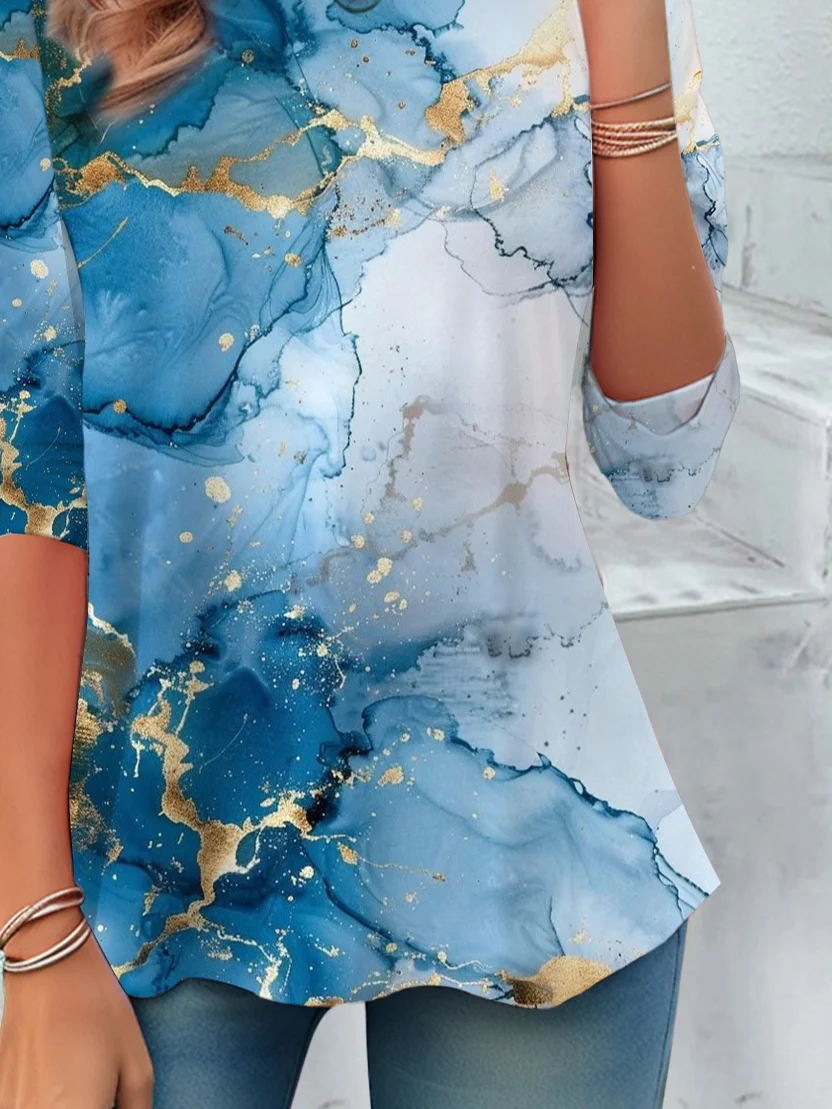 Women's Abstract Spring Print Casual Round Neck Long Sleeve Tunic T-Shirt