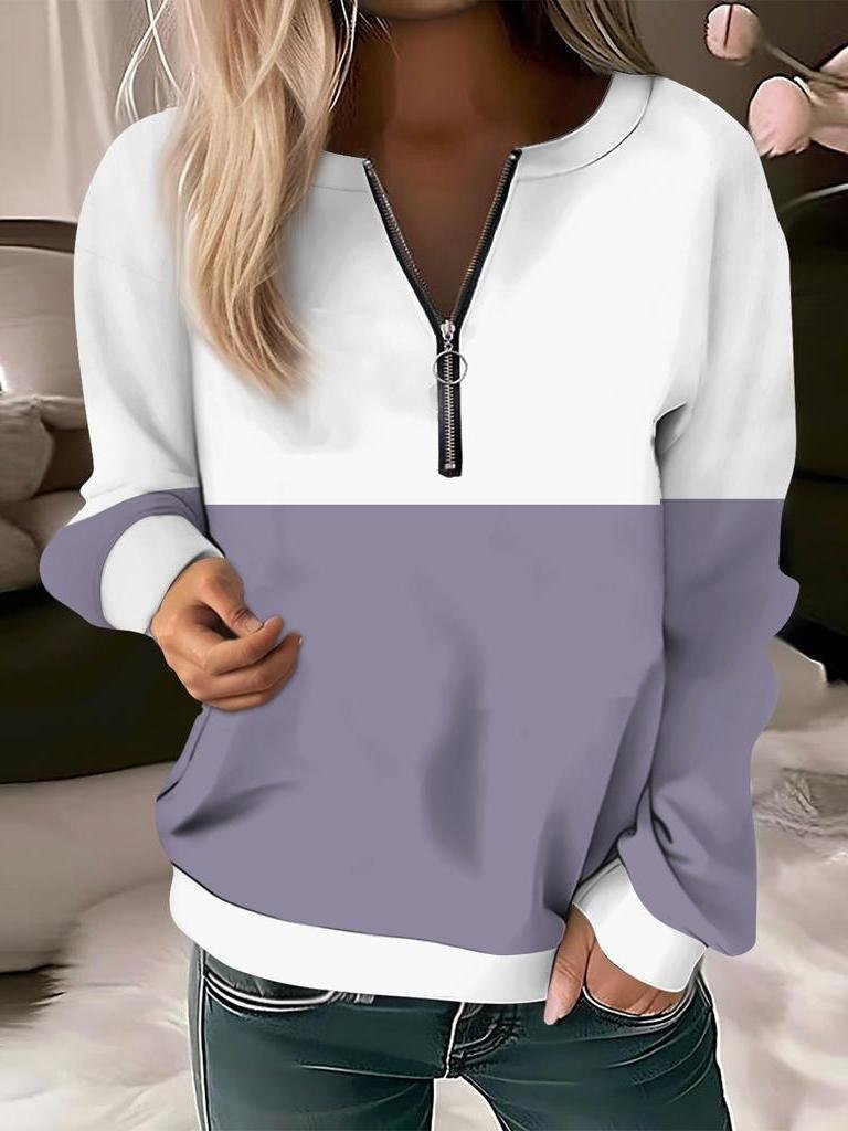 Women's Long Sleeve Front Center Zipper Sweatshirt