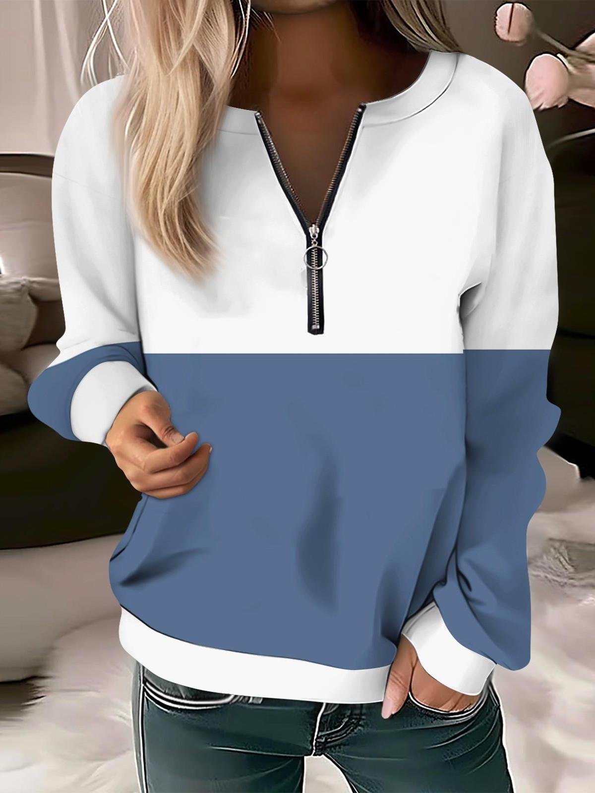 Women's Long Sleeve Front Center Zipper Sweatshirt