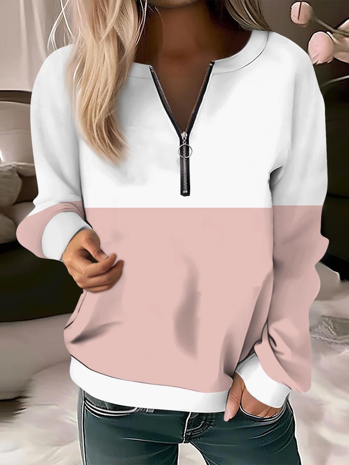 Women's Long Sleeve Front Center Zipper Sweatshirt