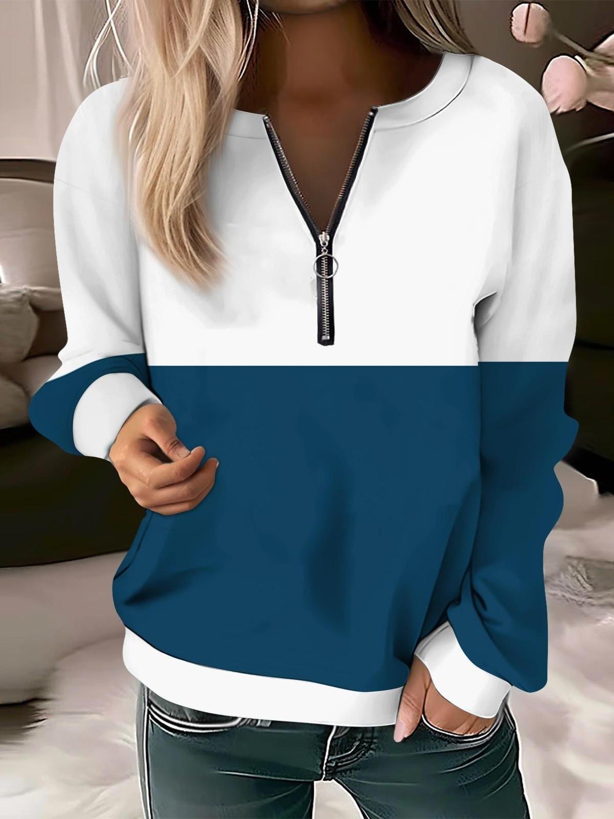 Women's Long Sleeve Front Center Zipper Sweatshirt