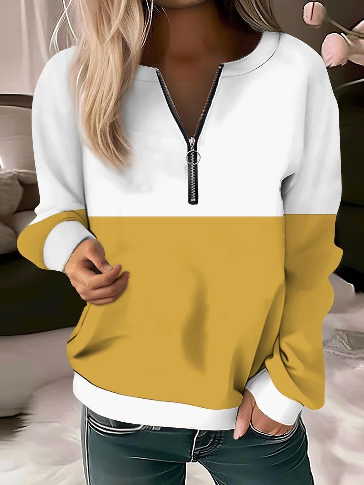 Women's Long Sleeve Front Center Zipper Sweatshirt