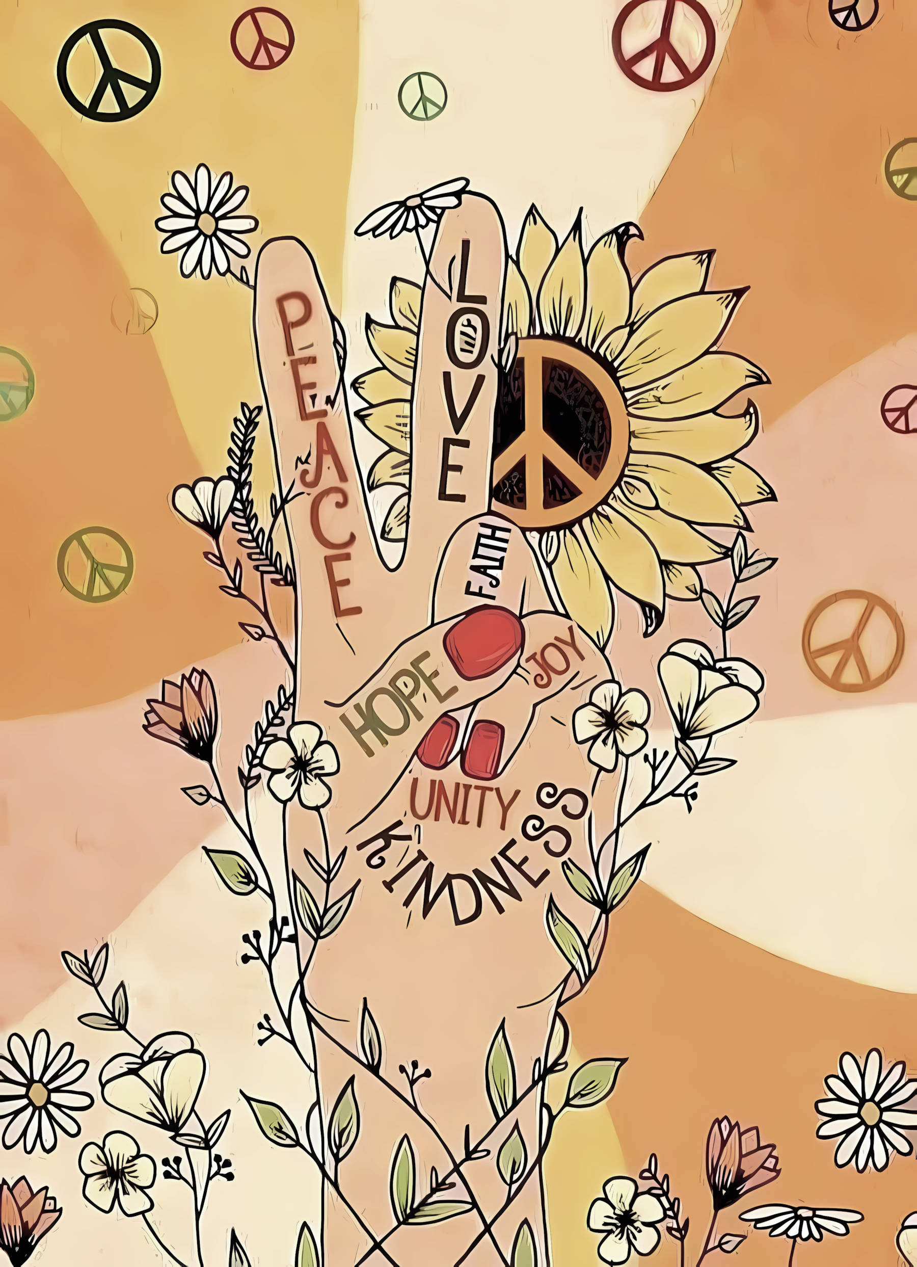 Women's Hippie Peace Love Art Printed Cotton And Linen Casual Pants