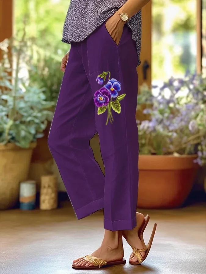 Women's Alzheimer's Floral Print Casual Pants