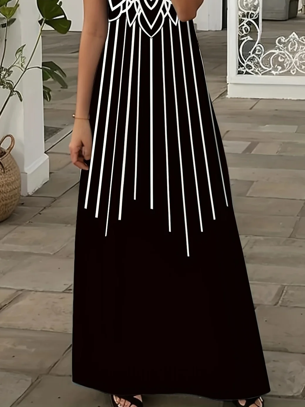 Women's Short Sleeve Summer Black Abstract Printing V Neck Daily Going Out Casual Maxi X-Line Dress