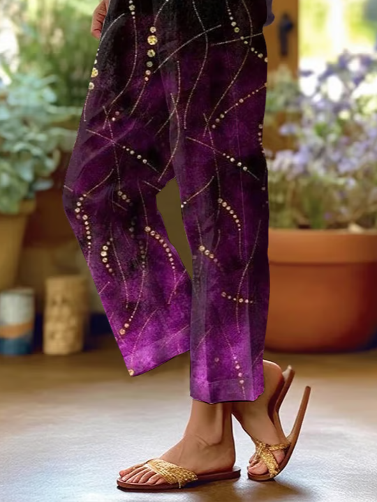 Women's  H-Line Baggy Pants Daily Going Out Pants Purple Casual Printing Abstract Spring/Fall Pants