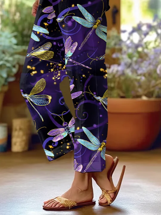 Women's  H-Line Baggy Pants Daily Going Out Pants Purple Casual Printing Floral Spring/Fall Pants