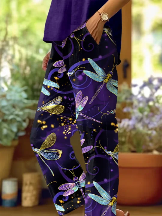 Women's  H-Line Baggy Pants Daily Going Out Pants Purple Casual Printing Floral Spring/Fall Pants