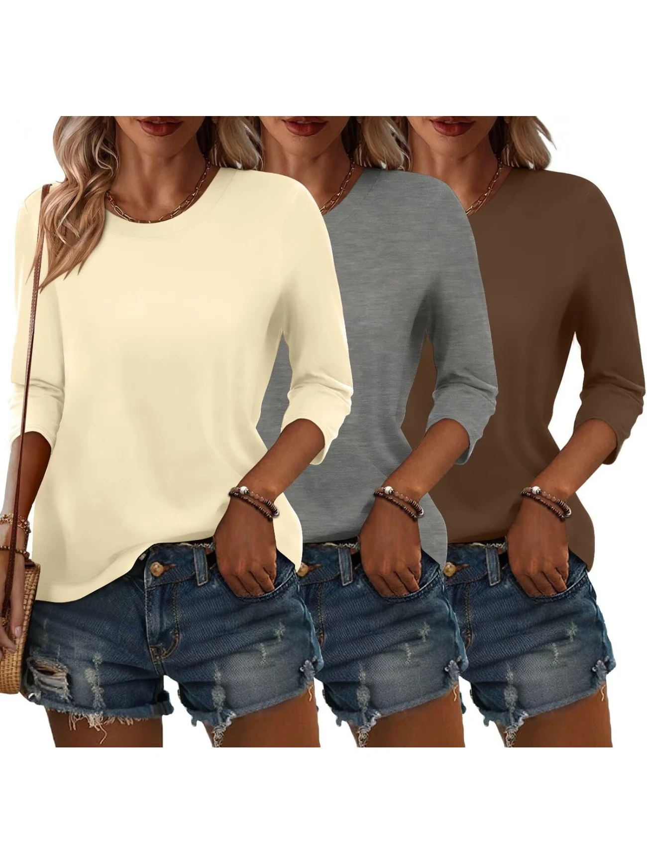 Women's Elegant Simple Commuter Round Neck Long Sleeve Daily T-Shirt Top