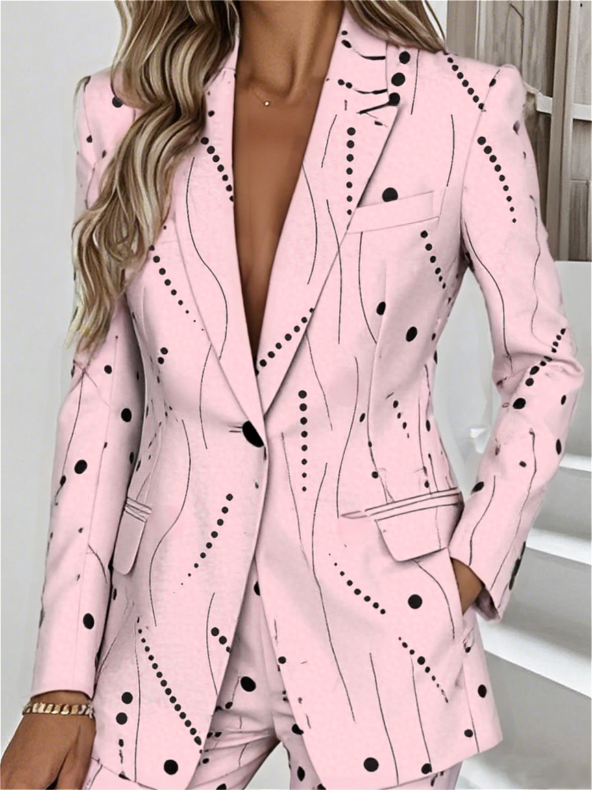 Lapel Collar Lady Romance Abstract Polka Dots Blazer