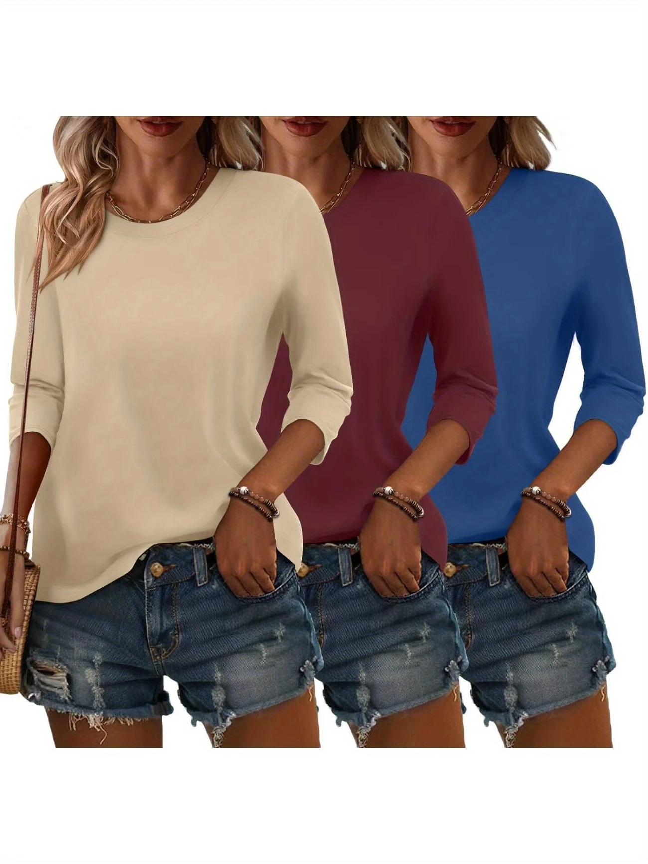 Women's Elegant Simple Commuter Round Neck Long Sleeve Daily T-Shirt Top