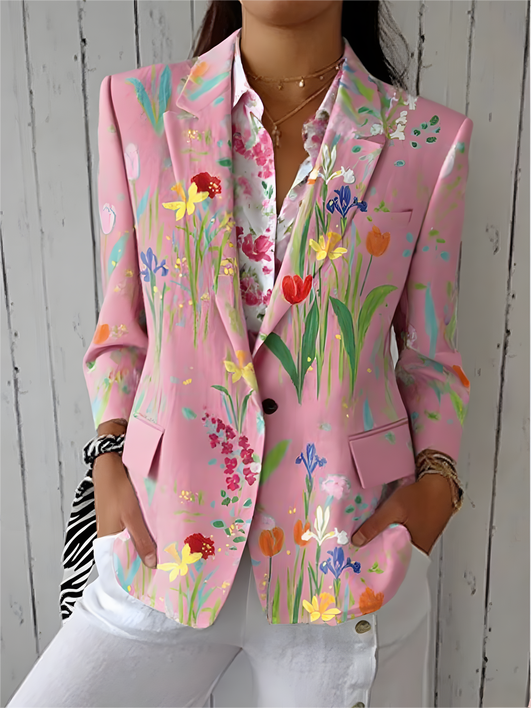 Regular Fit Lapel Collar Floral Formal Blazer