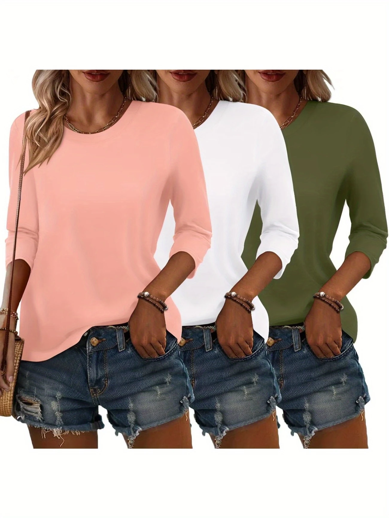 Women's Elegant Simple Commuter Round Neck Long Sleeve Daily T-Shirt Top