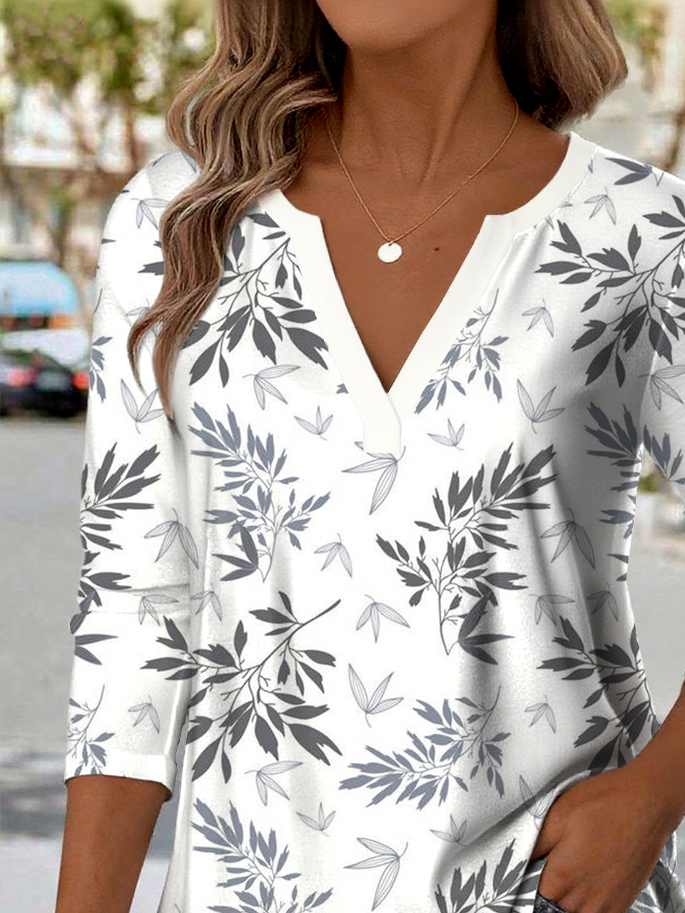 Print Casual V Neck Long Sleeve T-Shirt