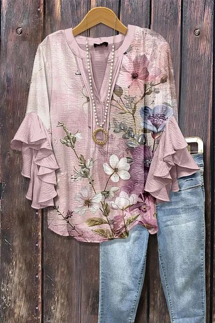 Women's Stylish Temperament V-Neck Multi-Layer Lace Shirt
