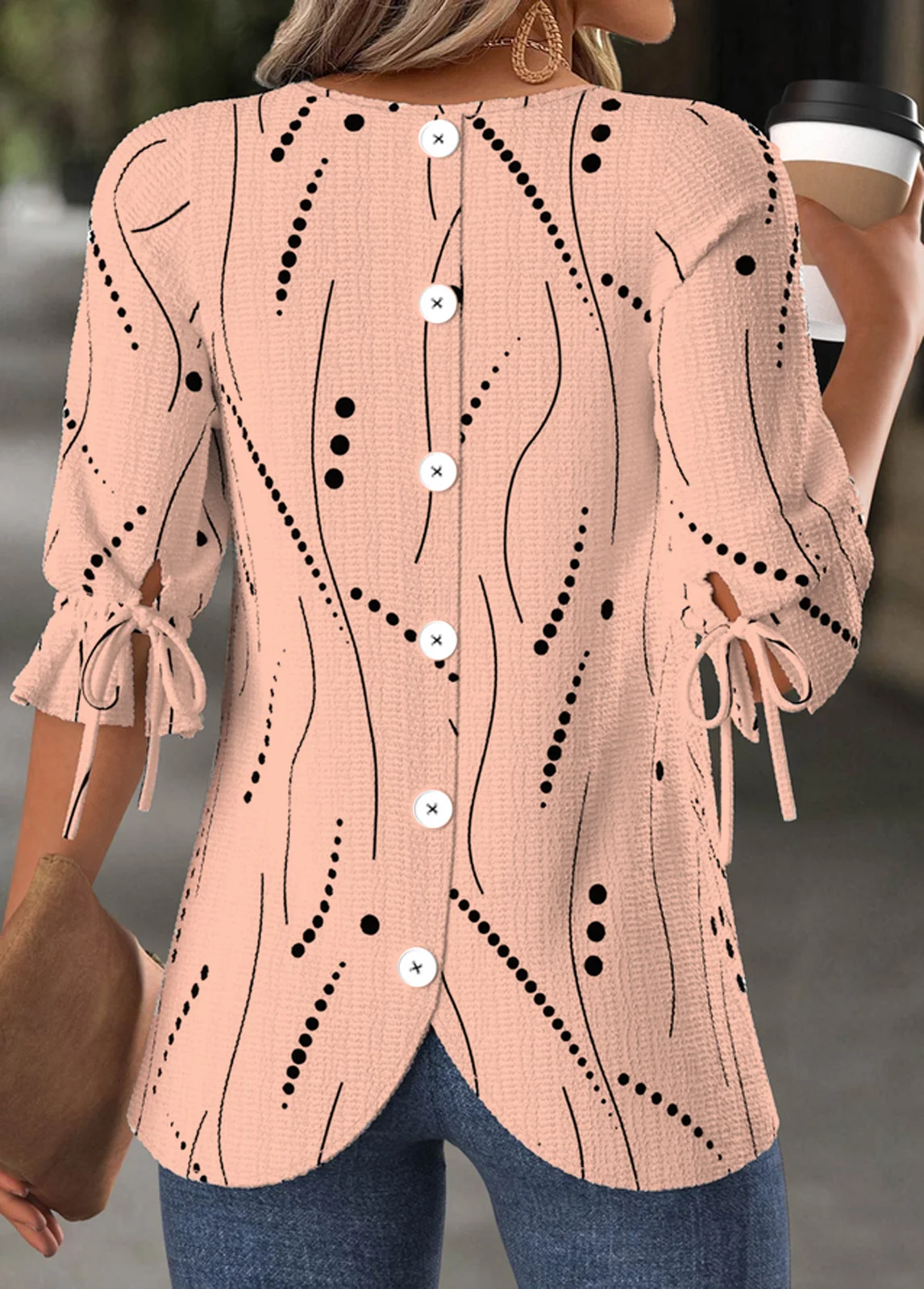 Abstract Polka Dots Regular Fit Casual Crew Neck Casual Shirt