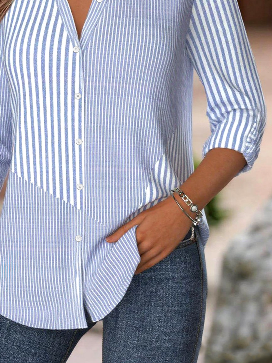 Women's Stylish Long-Sleeved Striped Casual Shirt