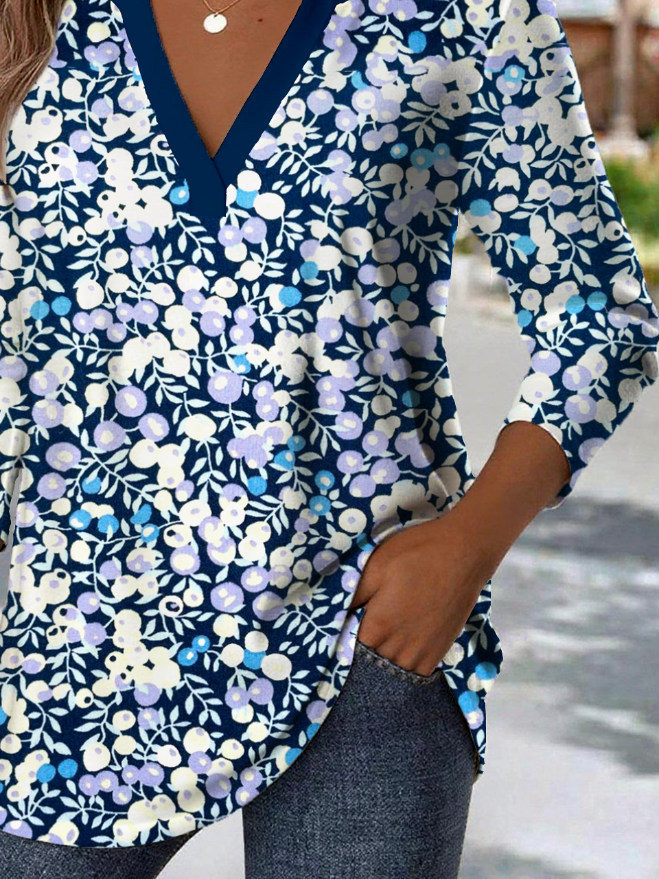 Print Casual V Neck Long Sleeve T-Shirt