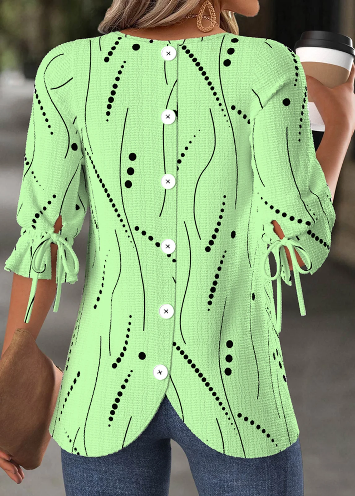 Abstract Polka Dots Regular Fit Casual Crew Neck Casual Shirt