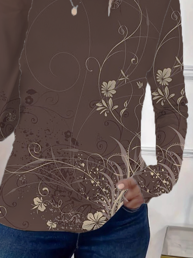 Women's Floral Print Casual Crew Neck Long Sleeve T-Shirt