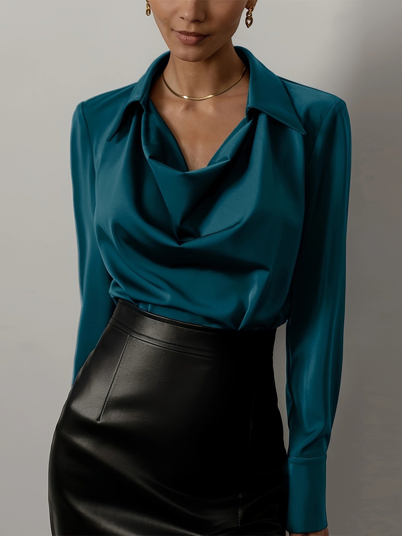 Semi Formal Cowl Neck Loose Plain Shirt