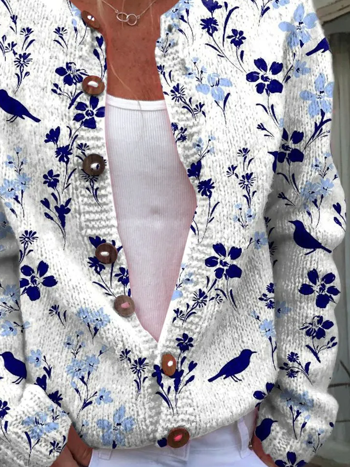 Crew Neck Loose Ethnic Cardigan