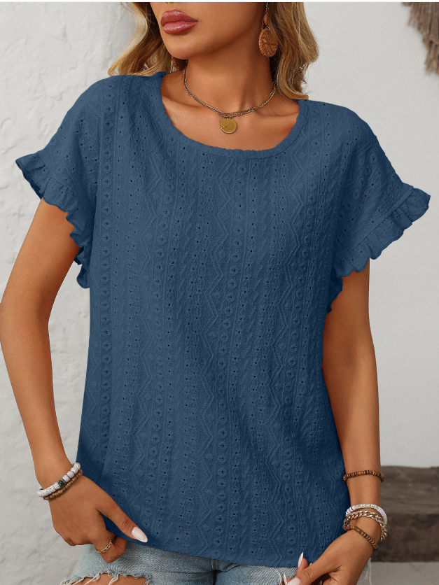 Women's Short Sleeve T-shirt Summer Orange Plain Jacquard Crew Neck Daily Going Out Casual Top