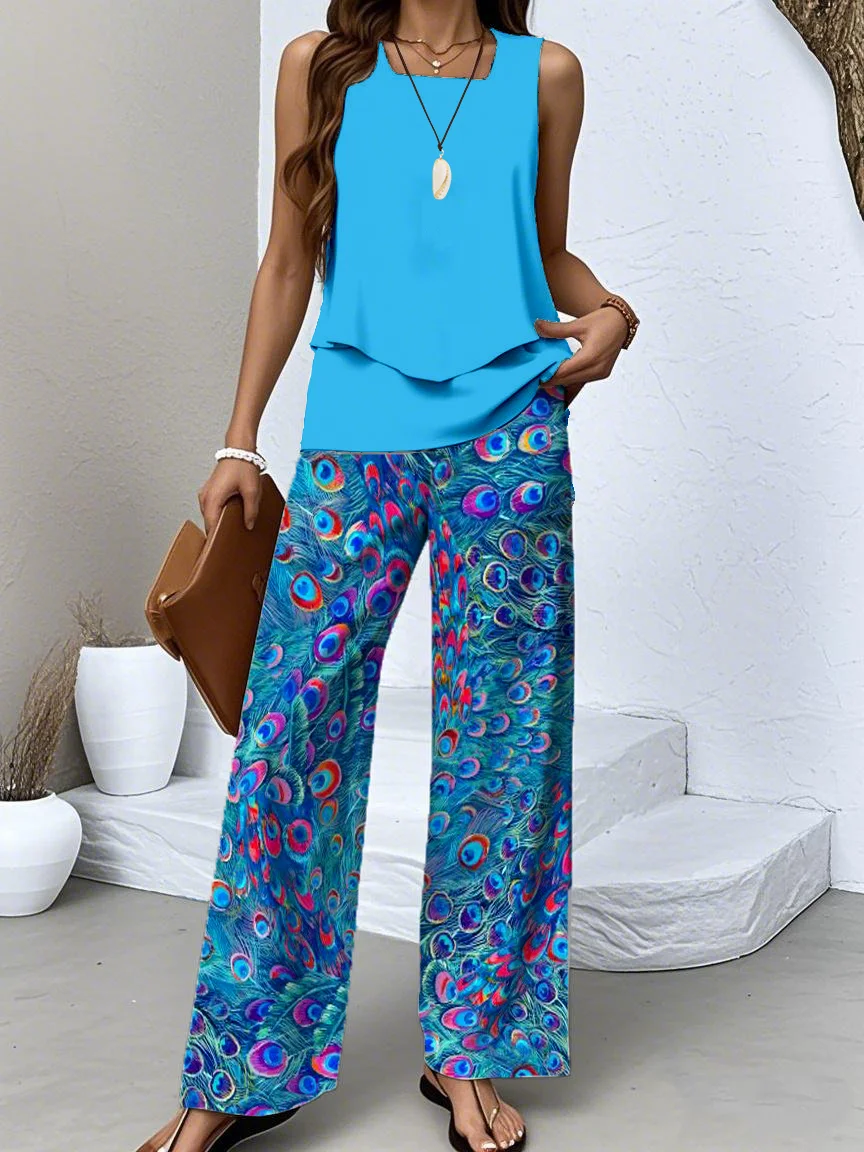 Casual Psychedelic Art Two-Piece Set With No