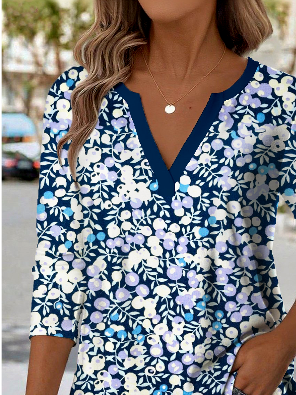 Print Casual V Neck Long Sleeve T-Shirt